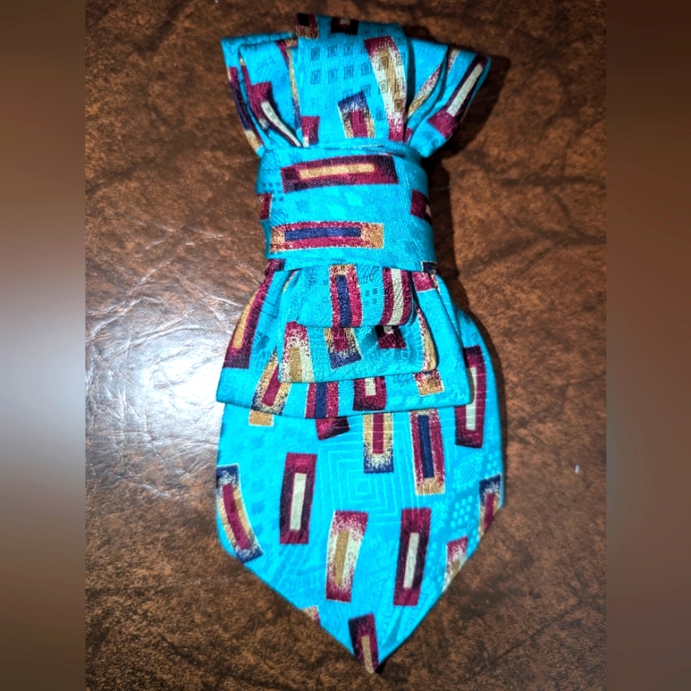100% Silk Aqua Blue with burgundy necktie reimagined.